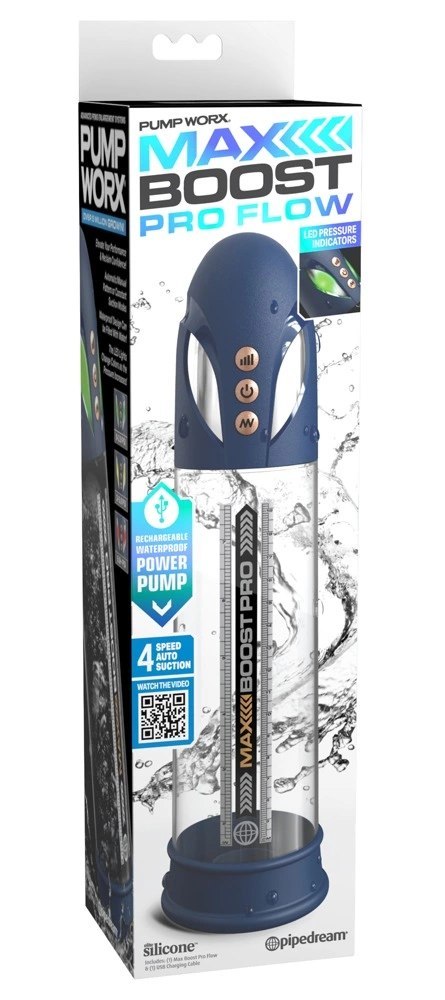 Pump Worx - Przezroczysta Pompka Do Penisa Wyświetlacz LED Max Pro Flow Blue