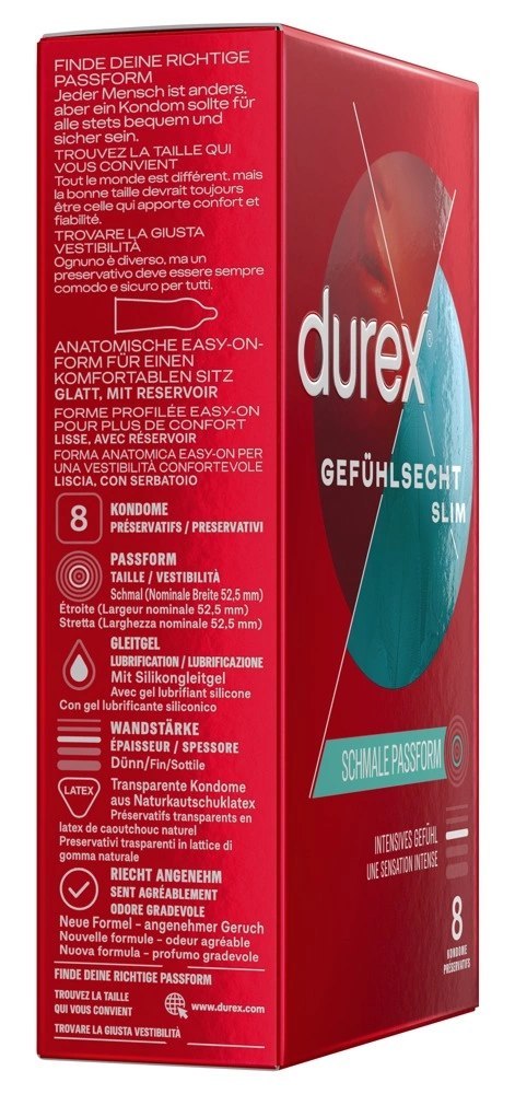 Durex - Prezerwatywy Pokryte Lubrykantem Ze Smoczkiem Gefühlsecht Slim Fit 8 szt