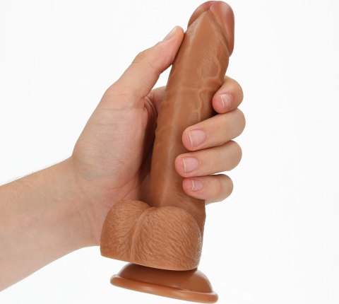 RealRock - Zakrzywione realistyczne dildo z jądrami i przyssawką 18 cm