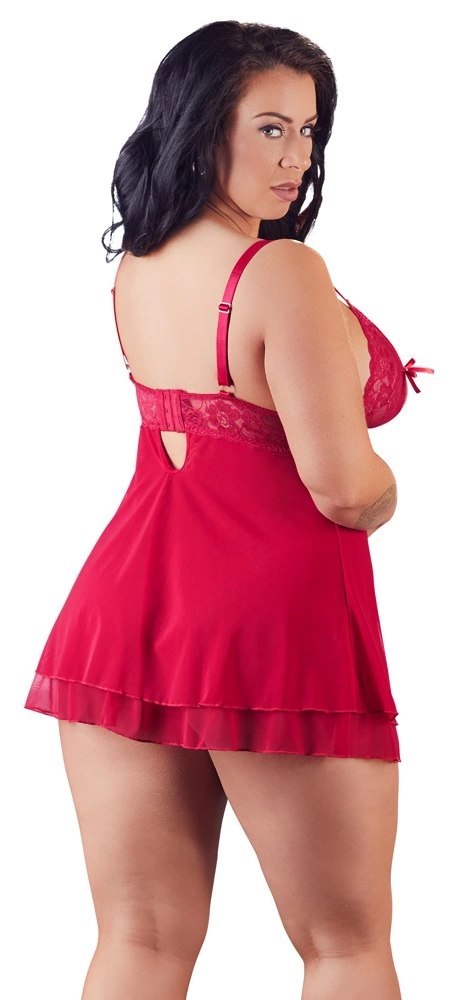 Cottelli CURVES - Seksowna Babydoll Z Rozcięciem Na Piersiach I Kokardką Czerwona 4XL