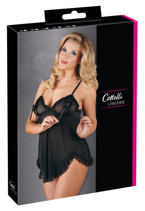 Cottelli LINGERIE - Gorąca Koszulka Nocna Z Siateczki Z Kokardkami + Stringi Czarne M