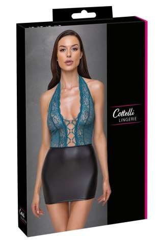 Cottelli LINGERIE - Seksowna Czarna Matowa Spódniczka Z Koronkową Zieloną Górą S