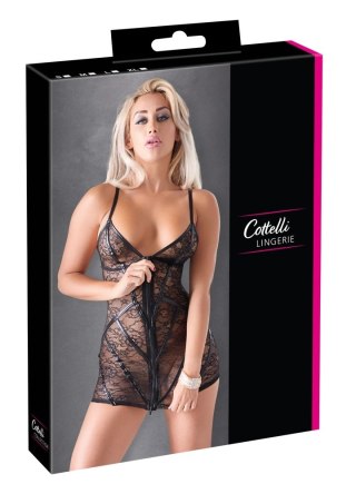 Cottelli LINGERIE - Seksowna Rozpinana Sukienka Z Kwiatowej Koronki Czarna L