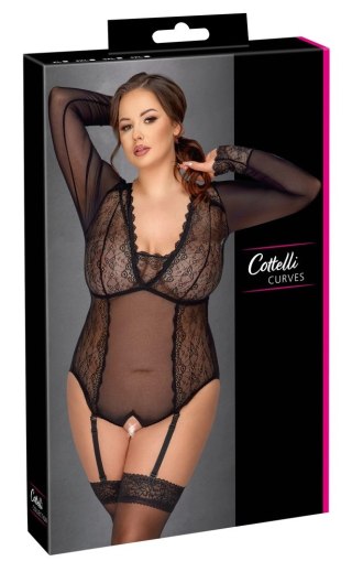 Cottelli CURVES - Czarne Prześwitujące Body Bez Krocza 2XL