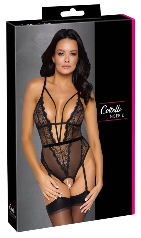 Cottelli LINGERIE - Czarne Koronkowe Body Z Perełkami W Kroczu XL