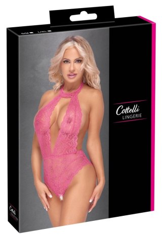 Cottelli LINGERIE - Różowe Koronkowe Body Z Otwartym Kroczem L/XL