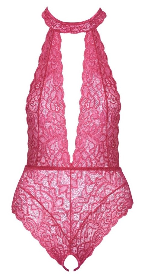 Cottelli LINGERIE - Różowe Koronkowe Body Z Otwartym Kroczem L/XL