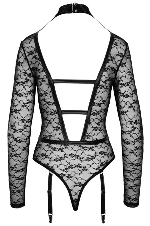 Cottelli LINGERIE - Seksowne Koronkowe Body Z Długim Rękawem Wygląd Uprzęży Czarne L