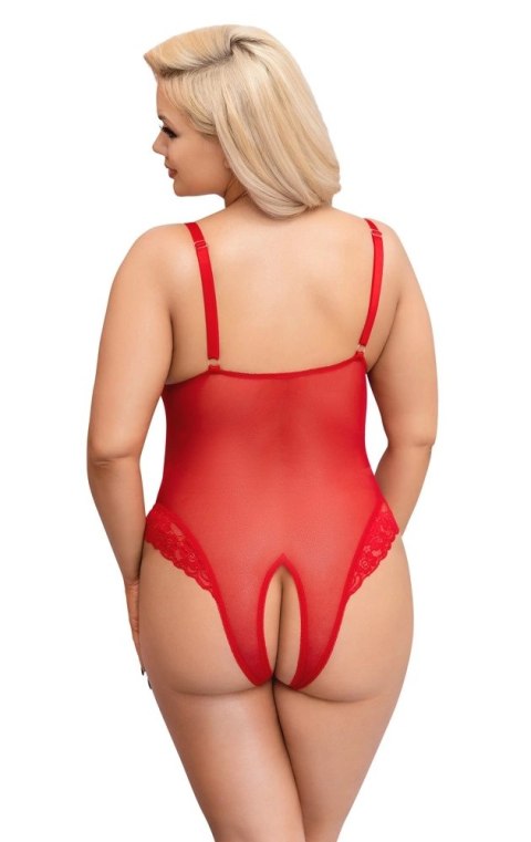 Cottelli CURVES - Czerwone Body Bez Krocza Z Delikatną Koronką 2XL