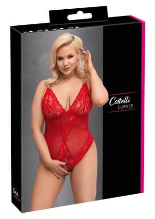 Cottelli CURVES - Czerwone Body Bez Krocza Z Delikatną Koronką 4XL