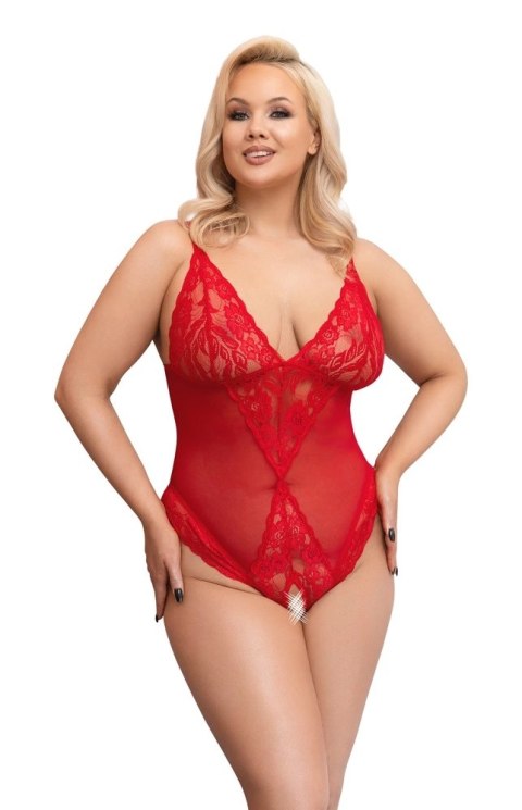 Cottelli CURVES - Czerwone Body Bez Krocza Z Delikatną Koronką 4XL