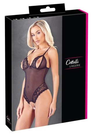 Cottelli LINGERIE - Seksowne Siateczkowe Body Z Delikatną Koronką Bez Krocza XL