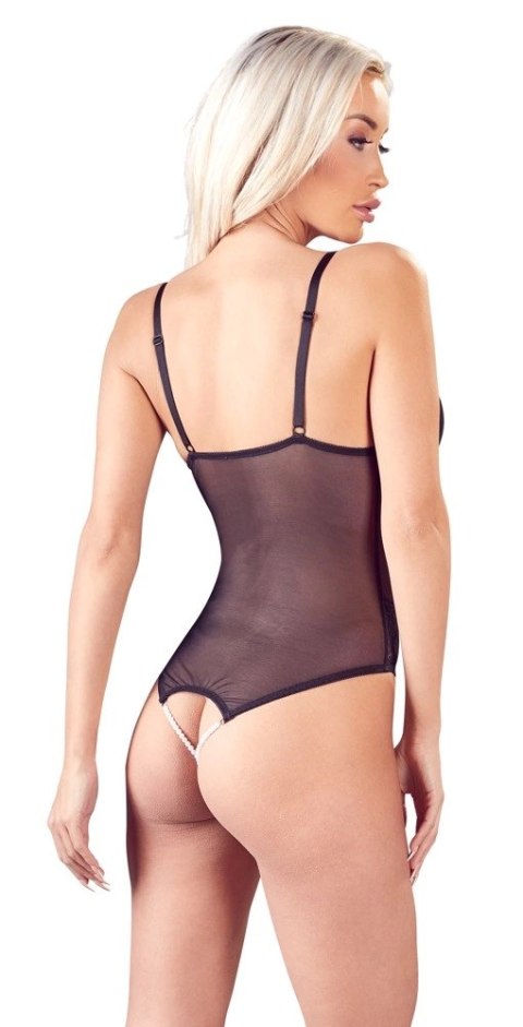 Cottelli LINGERIE - Seksowne Siateczkowe Body Z Delikatną Koronką Bez Krocza XL