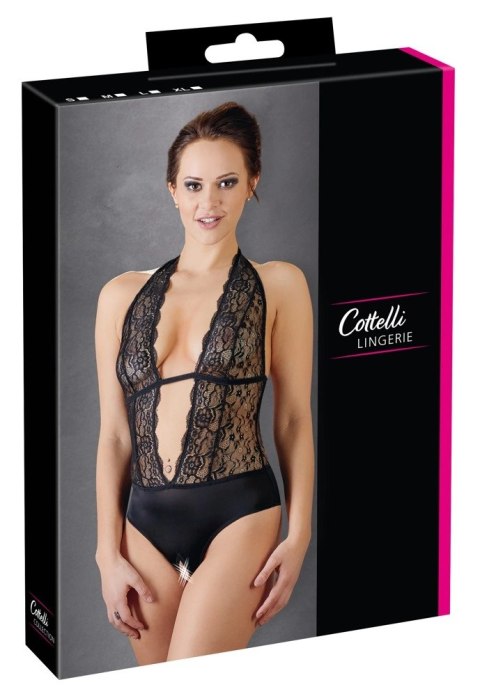 Cottelli LINGERIE - Koronkowe Czarne Body Z Otwartym Kroczem L