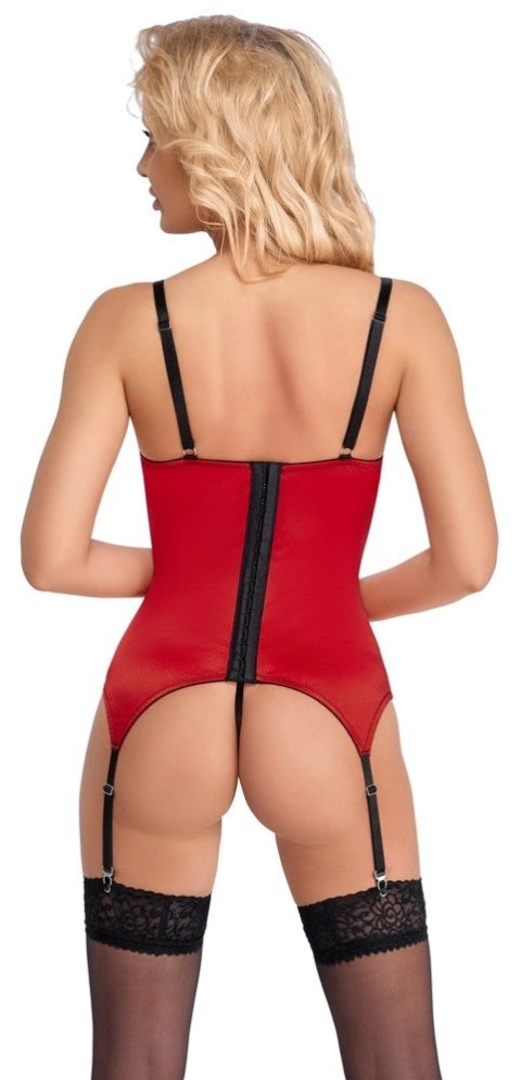 Cottelli LINGERIE - Seksowna Haleczka Bez Biustu Z Paskami Do Pończoch + Otwarte Stringi XL