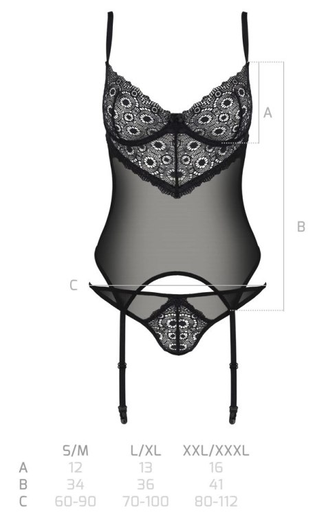 Passion - Seksowna Koszulka Z Paskami Do Pończoch + Stringi Zinnia Corset S/M