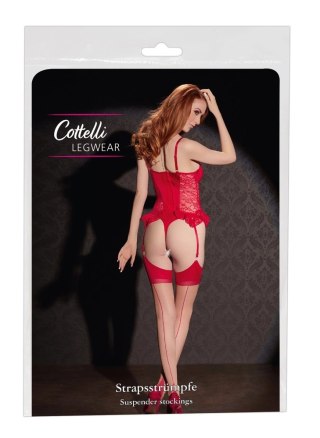 Cottelli LEGWEAR - Beżowe Pończochy Z Czerwonym Szwem I Wykończeniem 3