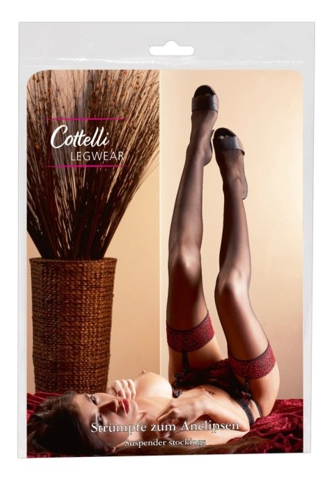 Cottelli LEGWEAR - Czarne Pończochy Z Czerwoną Koronką 5