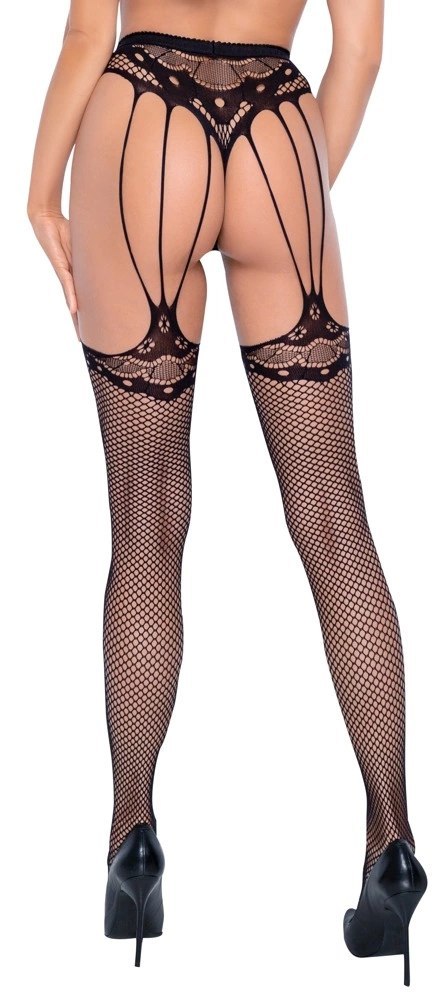 Cottelli LEGWEAR - Rajstopy Z Pasem Do Pończoch Stringi Bez Krocza S-L