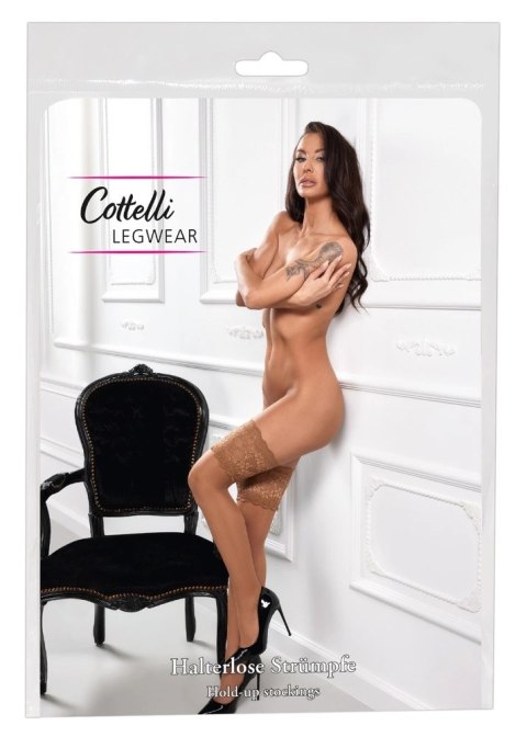 Cottelli LEGWEAR - Samonośne Beżowe Pończochy Z Szeroką Koronką 1