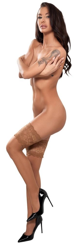 Cottelli LEGWEAR - Samonośne Beżowe Pończochy Z Szeroką Koronką 5