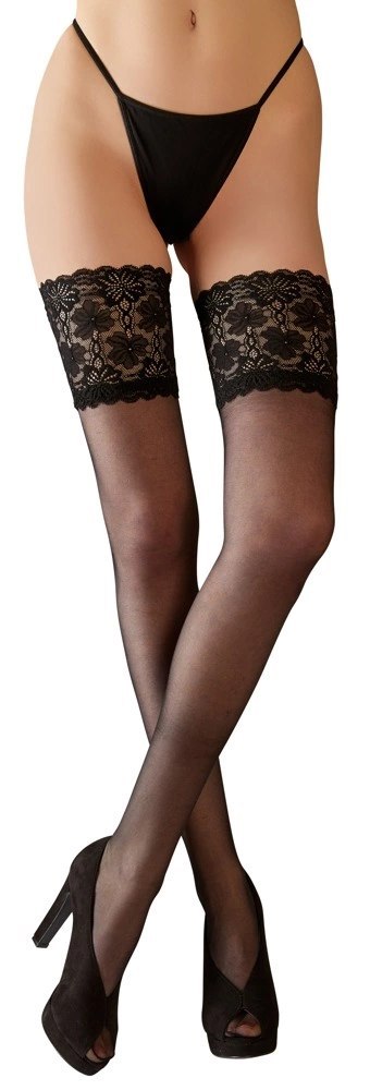 Cottelli LEGWEAR - Seksowne Czarne Pończochy Z Wysoką Koronką 4