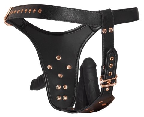 Bad Kitty - Strap-On 3D Z Trzema Dildami Czarne S/M