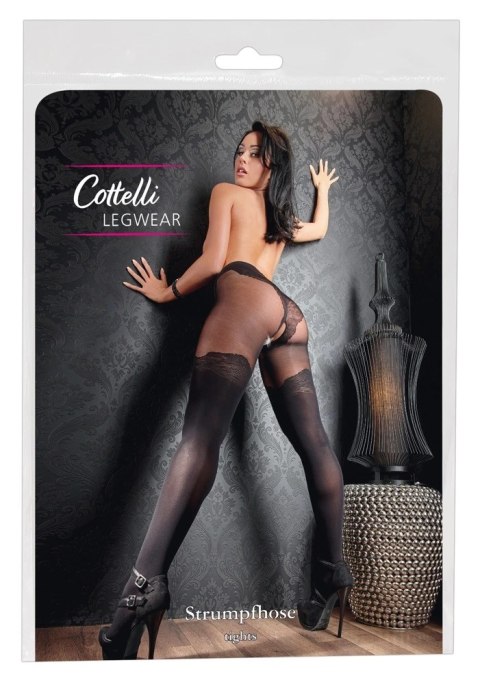 Cottelli LEGWEAR - Czarne Rajstopy Z Eleganckim Wzorem Nad Kolano 2