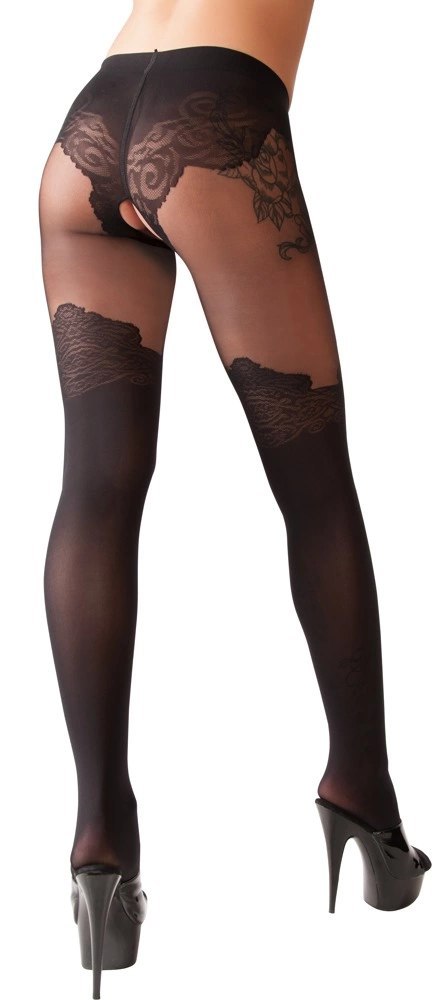 Cottelli LEGWEAR - Czarne Rajstopy Z Eleganckim Wzorem Nad Kolano 2