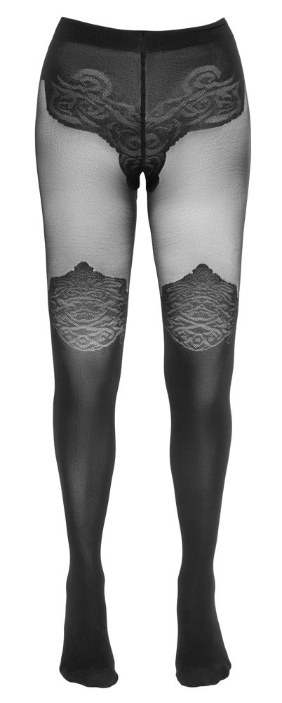 Cottelli LEGWEAR - Czarne Rajstopy Z Eleganckim Wzorem Nad Kolano 2