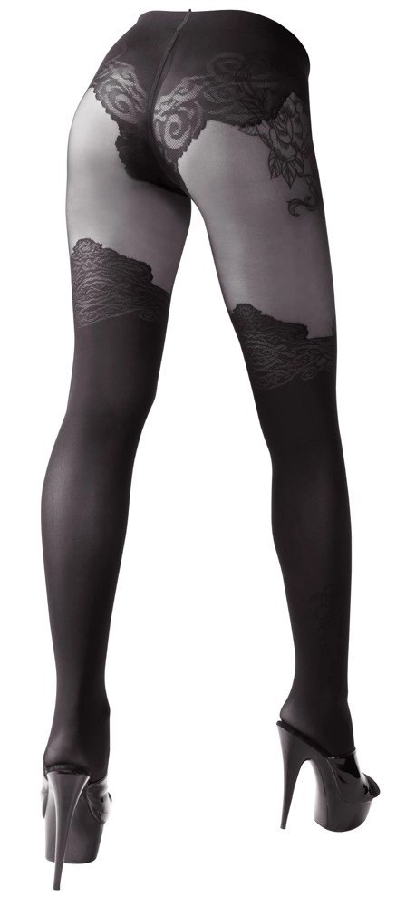 Cottelli LEGWEAR - Czarne Rajstopy Z Eleganckim Wzorem Nad Kolano 3