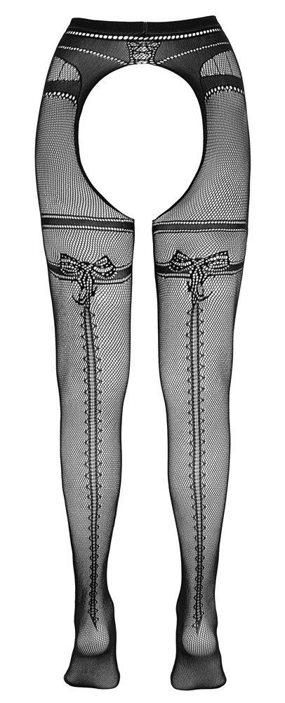 Cottelli LEGWEAR - Czarne Siateczkowe Rajstopy Z Podwiązka Bez Krocza 2XL