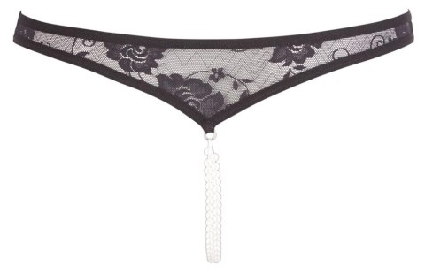 Cottelli LINGERIE - Czarne Koronkowe Stringi Z Perłami W Kroczu L