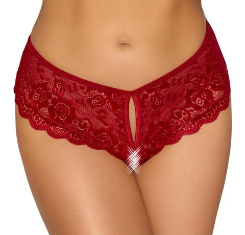 Cottelli LINGERIE - Gorące Czerwone Figi Z Koronki Bez Krocza XL