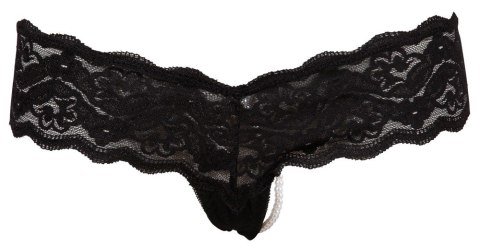 Cottelli LINGERIE - Koronkowe Stringi Z Perełkami W Kroczu Czarne XL