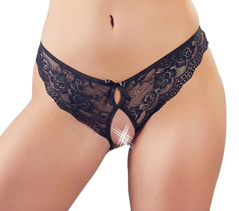 Cottelli LINGERIE - Seksowne Koronkowe Figi Z Wycięciami I Kokardkami Czarne L