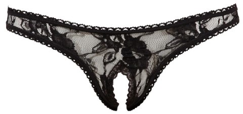 Cottelli LINGERIE - Seksowne Stringi Z Kwiatowej Koronki Bez Krocza Czarne XL