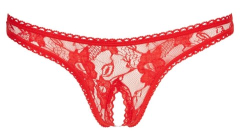 Cottelli LINGERIE - Seksowne Stringi Z Kwiatowej Koronki Bez Krocza Czerwone XL