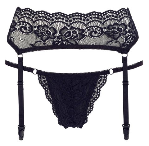 Cottelli LINGERIE - Seksowny Koronkowy Pas Do Pończoch I Stringi Czarne XL