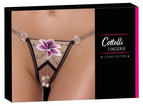 Cottelli LINGERIE - Stringi Bez Krocza Z Delikatnej Siateczki I Eleganckim Haftem M/L