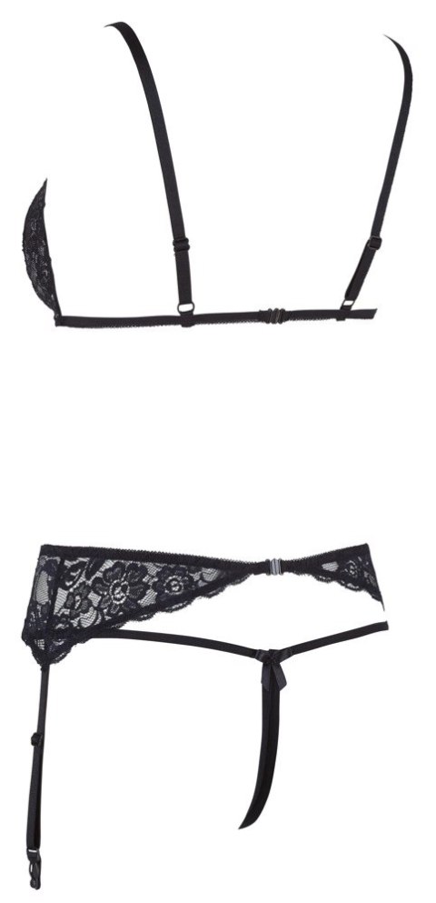 Cottelli LINGERIE - 3-Częściowy Zestaw Z Delikatnej Kwiatowej Koronki Czarny L