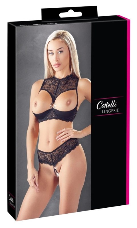 Cottelli LINGERIE - Koronkowy 2-Częściowy Set Biustonosz Bez Miseczek I Wysokie Otwarte Stringi 75B/S