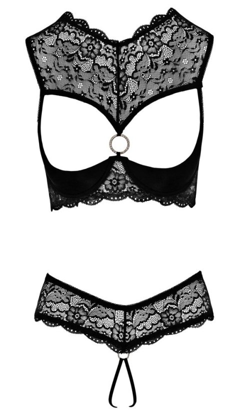 Cottelli LINGERIE - Koronkowy 2-Częściowy Set Biustonosz Bez Miseczek I Wysokie Otwarte Stringi 80B/M