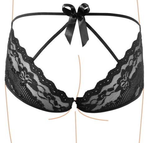 Cottelli LINGERIE - Seksowne Koronkowe Majteczki Z Odkrytym Tyłem I Kokardą Czarne L