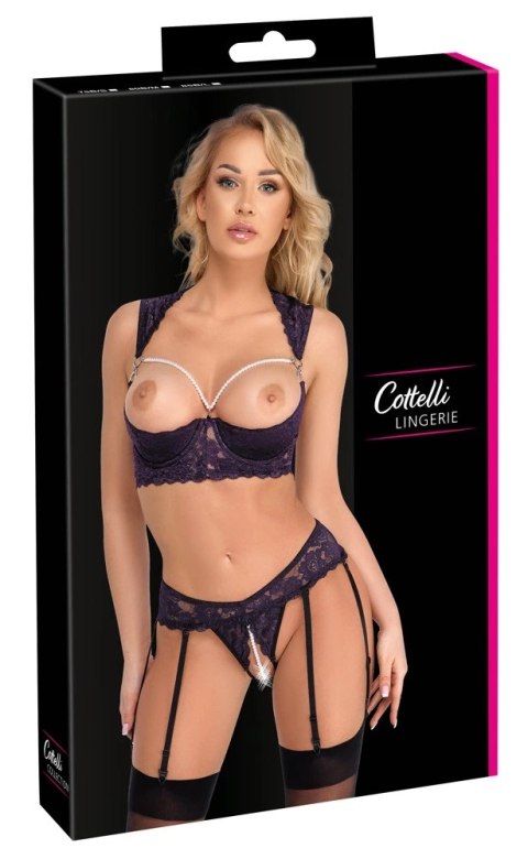 Cottelli LINGERIE - Seksowny 2-Częściowy Komplecik Z Fioletowej Koronki I Białymi Perłami 75B/S