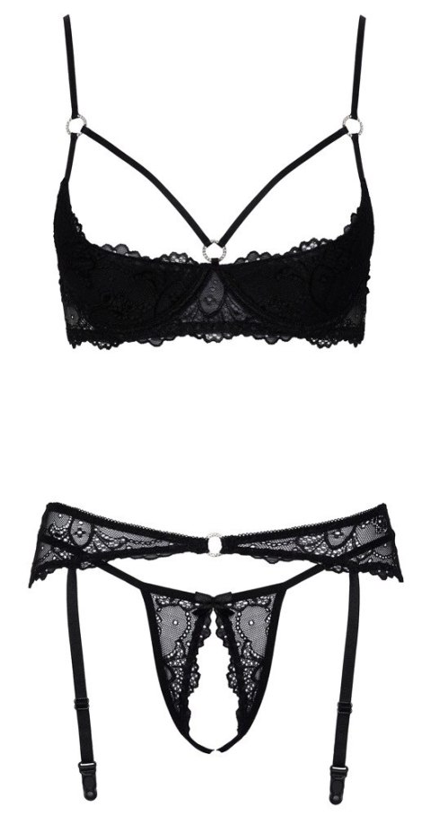 Cottelli LINGERIE - Seksowny Koronkowy 3-Częściowy Zestaw Czarny 75B/S