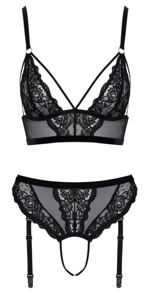 Cottelli LINGERIE - Koronkowy Biustonosz Z Pasem Do Pończoch Bez Krocza XL