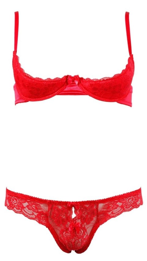 Cottelli LINGERIE - Koronkowy Komplecik Biustonosz Bez Miseczek I Otwarte Stringi Czerwone 75B/S