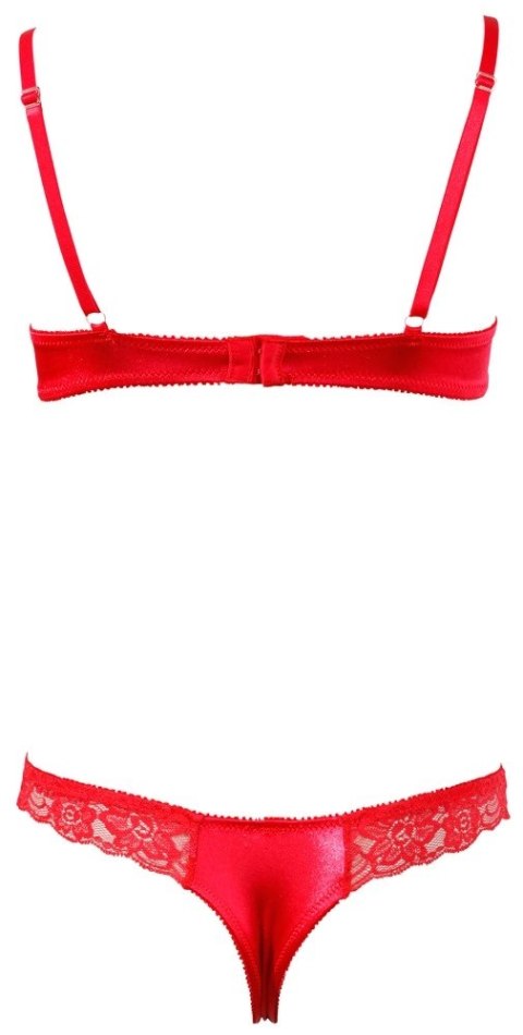 Cottelli LINGERIE - Koronkowy Komplecik Biustonosz Bez Miseczek I Otwarte Stringi Czerwone 85B/L