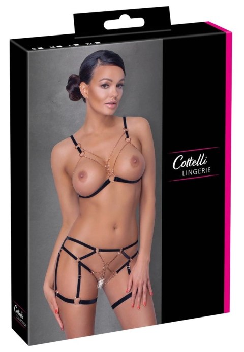 Cottelli LINGERIE - Seksowny Biustonosz Z Paseczków I Łańcuszków + Figi Z Koronką M